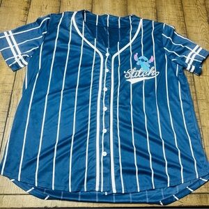 Disney Lilo and Stitch Men’s 2XL Blue and White Striped Baseball Jersey Ohana